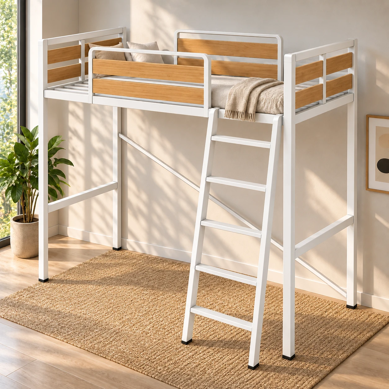 JOSON loft bed with open floor space underneath
